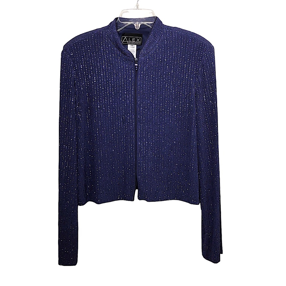 Alex Evenings USA Made Sparkle Purplish Long Sleeve Zipper Top Jacket 16